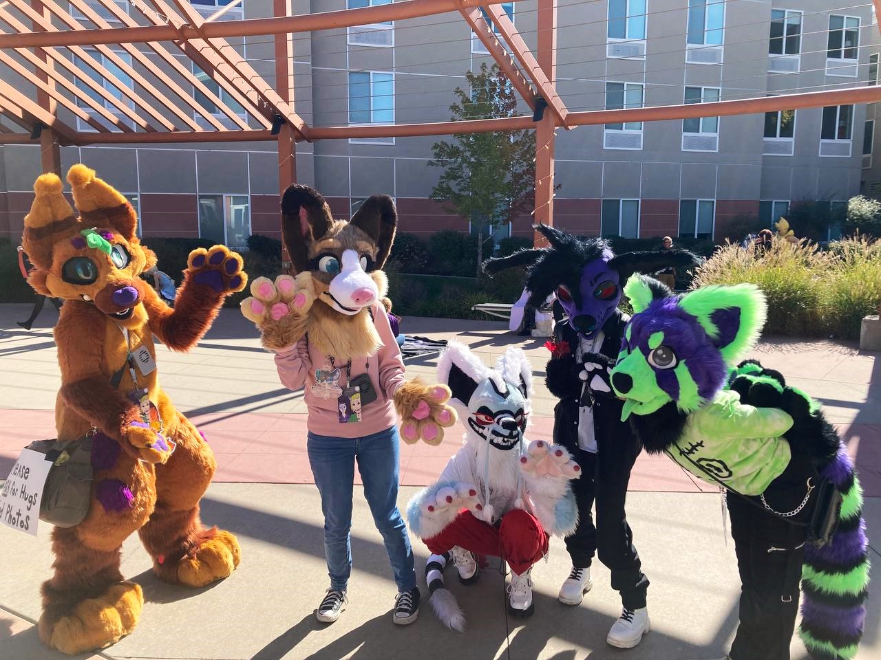 Furries in the courtyard at Davis Conference Center for the event Anime Banzai 2022