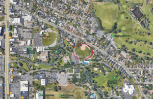 A map of Murray Park with the baseball field circled in red
